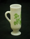 Avon Milk White Opaque Pedestal Glass Cup Green Toile Victorian Scene Vintage