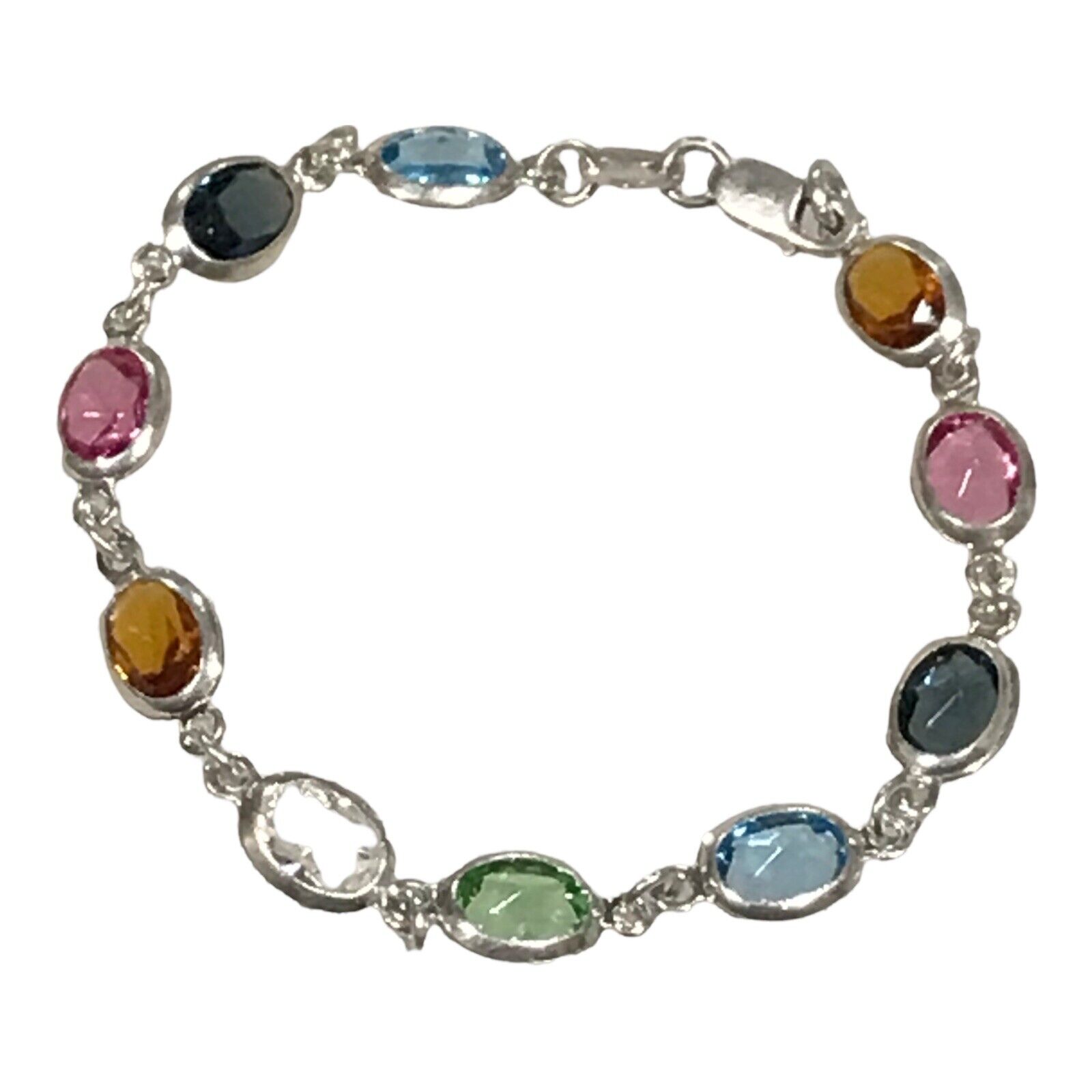 Milor 7” multi colored oval crystal sterling silver (925) bracelet Made in  Italy