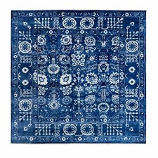 12'2" x 12'2" Blue Tone On Tone Wool and Silk Square Hand Knotted Rug R58546