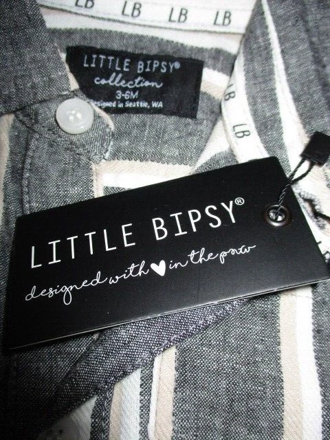 Новый с Ярлыками LITTLE BIPSY - лагерь рубашка льняные шорты в уголь полоски размер 3-6 месяцев - Изображение 4 из 4