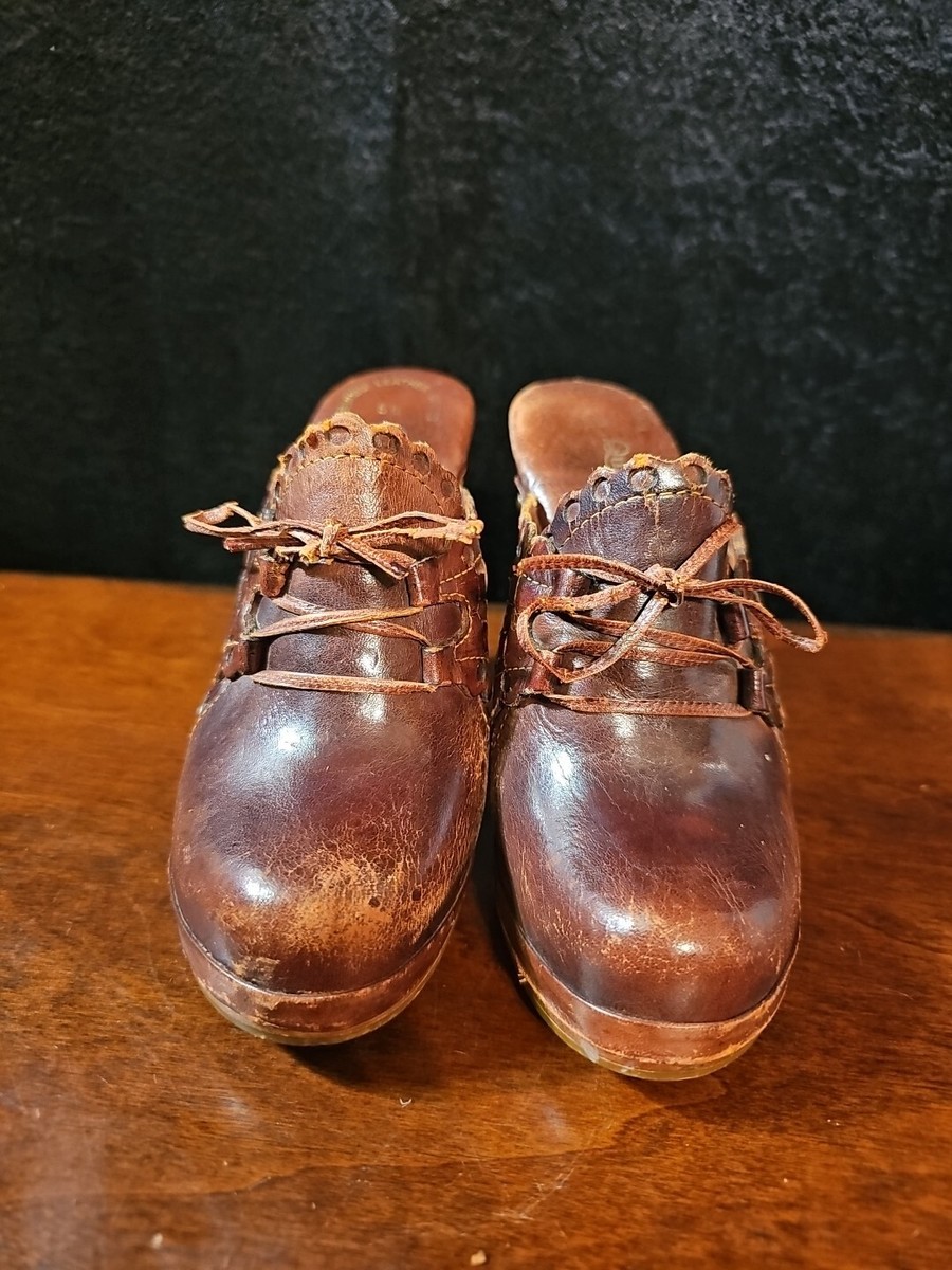 Vintage 1970 QualiCraft Casualets Leather and Wood ClogsSize 5B | eBay