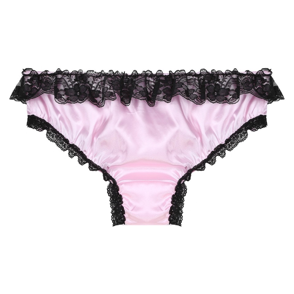 Mens Ruffled Lace Trim Briefs - Sissy Crossdress Panties - Girly Bikini Underwear - Satin/Lace 3 thumbnail image