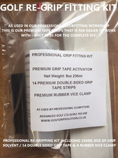 GOLF GRIP FITTING KIT INC 14 GRIP TAPE STRIPS 8oz SOLUTION SOLVENT RUBBER CLAMP!