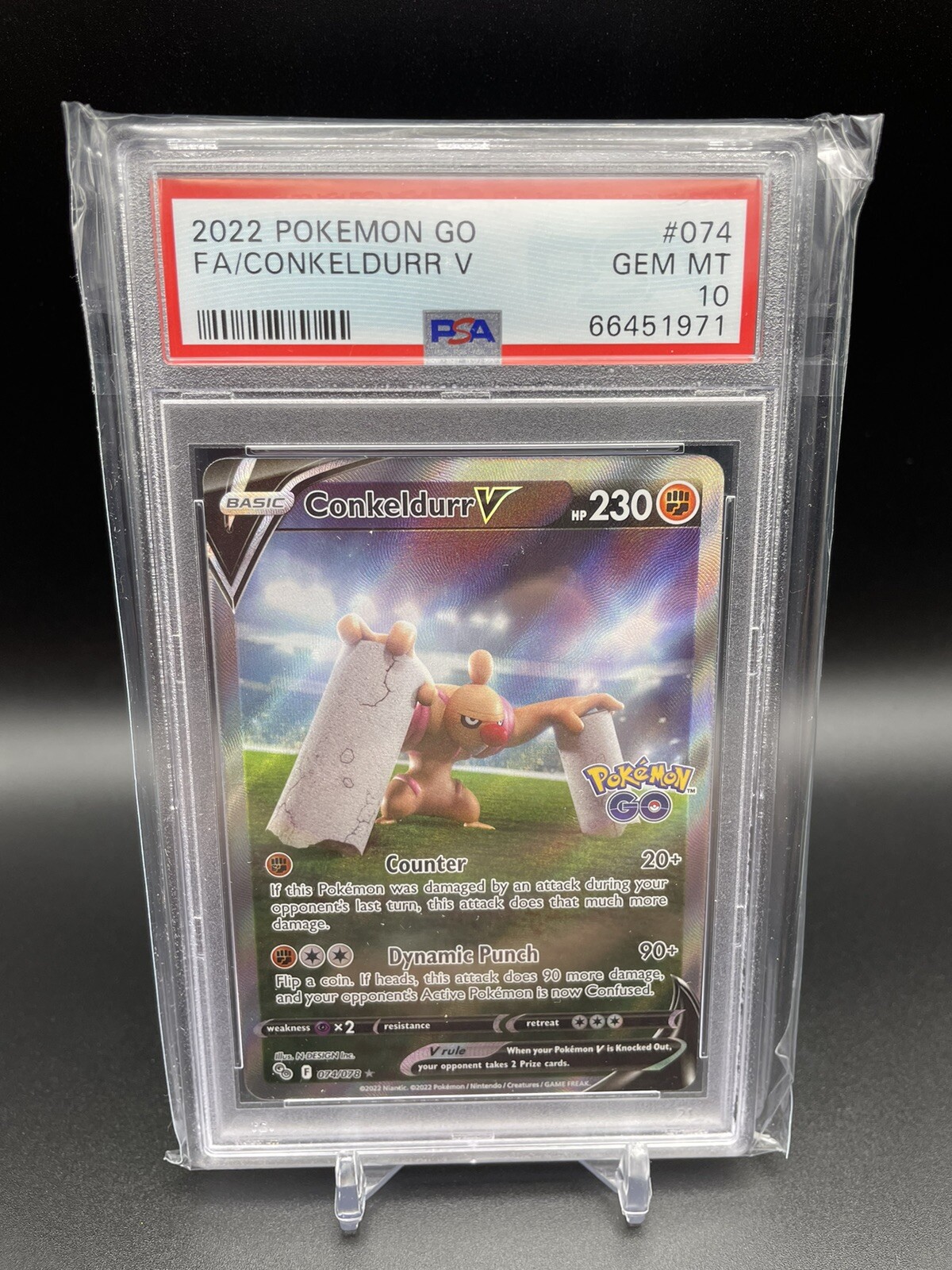 PSA 10 GEM MINT Conkeldurr V 074/078 ALT ART Pokemon GO Full Art Ultra