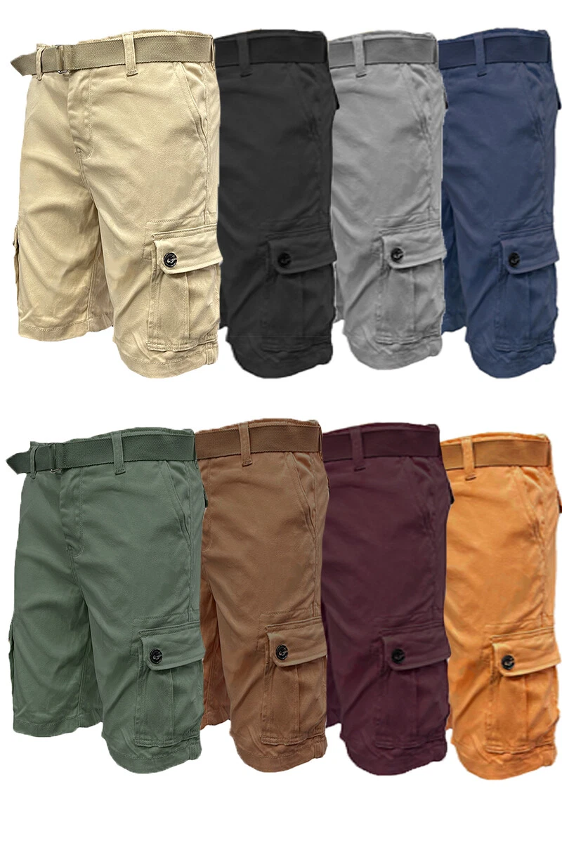 Mens Cotton Belted Cargo Shorts 10" Vintage Classic Lounge Hiking Sizes 30-40