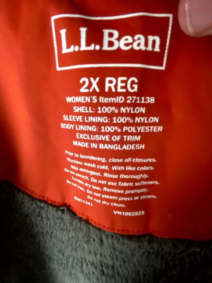 LL Bean Jacket Women 2X Orange Fleece Lined Long Sleeve Classic Hooded Full Zip - Image 4 of 4