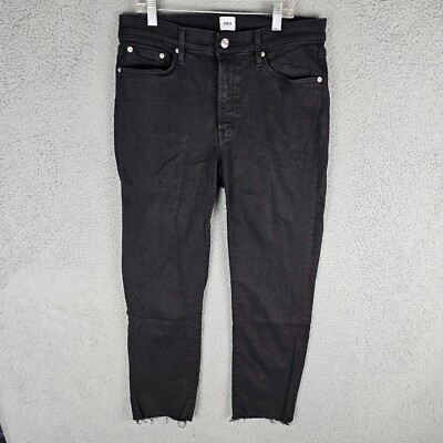 Edwin Womens 30 Black Bree Slim Skinny Jean Raw Fray Hem Mid Rise Cotton Stretch