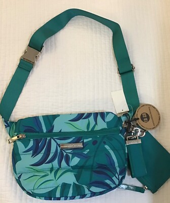 SAMANTHA BROWN TO GO NWT QUILTED BELT BAG FANNY PACK TROPICAL PALM LEAF & POUCH