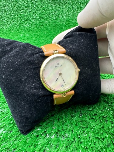 CLASSIC GOLDEN DELMA GENEVE ROUND WATCH SEASHELL DIAL SWISS MADE 80s RARE - Picture 13 of 14