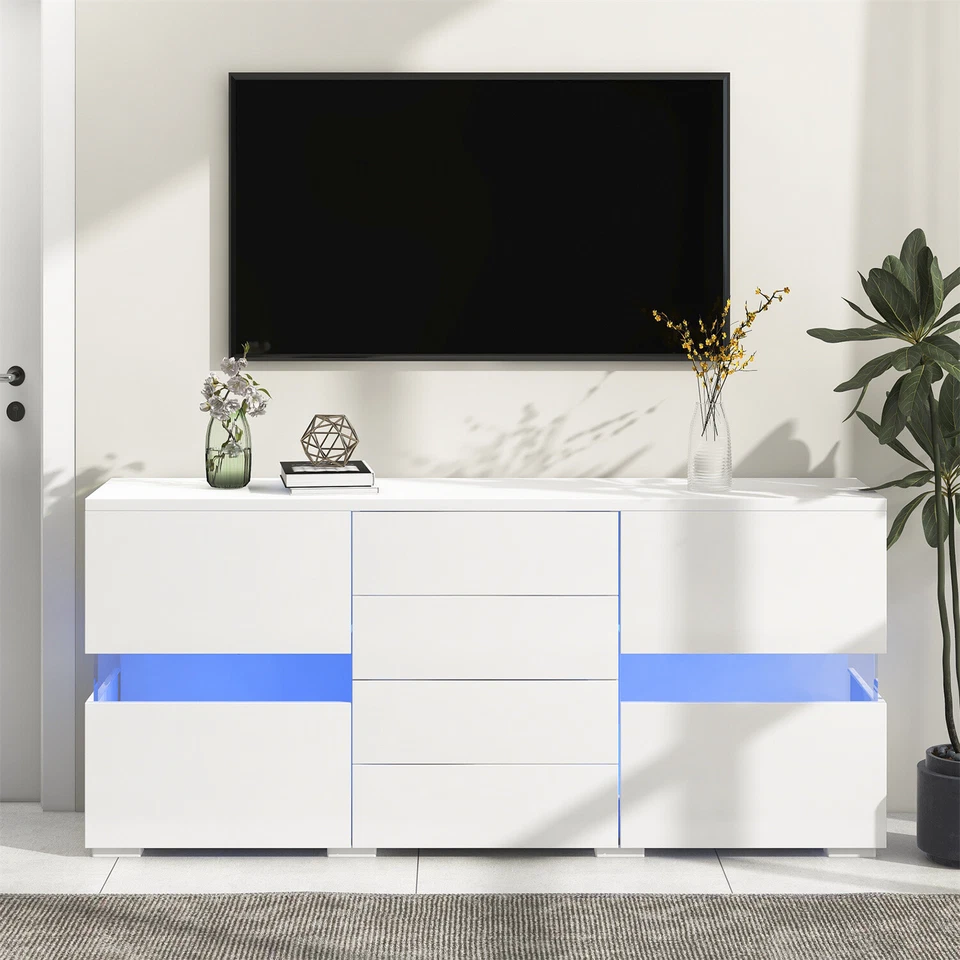 Hochglanz Sideboard mit LED-Leuchten Kommode Schrank Highboard Anrichte Weiß  - Bild 2 von 4