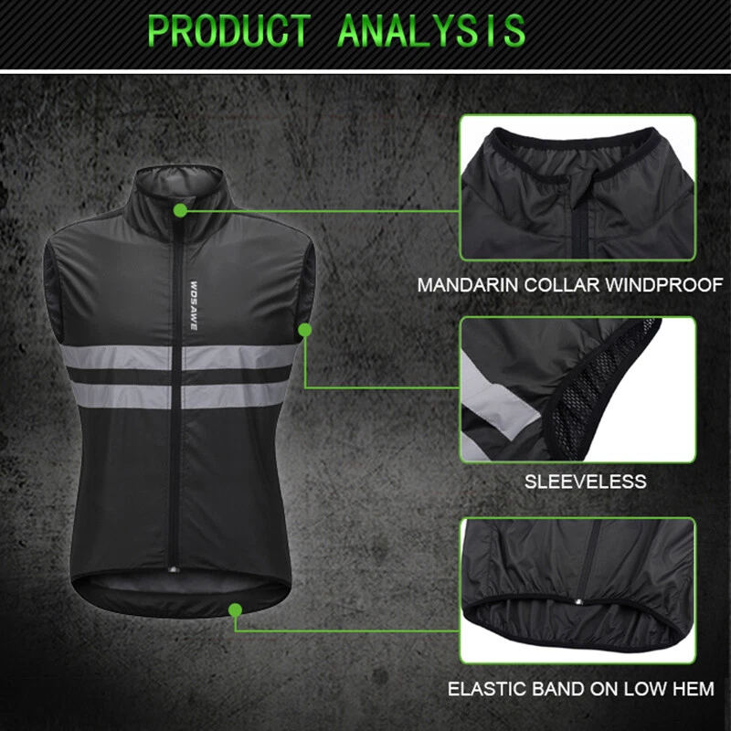 WOSAWE Mens Windproof Cycling Vest Reflective Gilet Waistcoat Sleeveless Jacket - Image 4 of 4