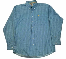 Cinch Mens Button Up Casual Western Cowboy Shirt Blue Yellow Pocket Size Large