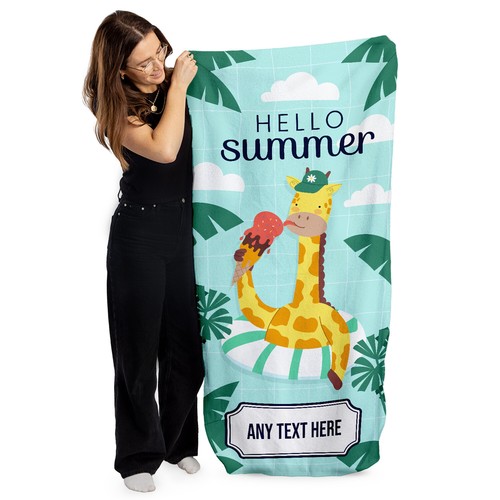 150 x 75 cm Personalised Cartoon Giraffe Hello Summer Beach Towel Holiday Pool - Picture 6 of 12
