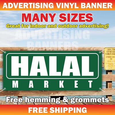 HALAL MARKET Advertising Banner Vinyl Sign Meat Butcher Shop Beef Food Pork Ribs