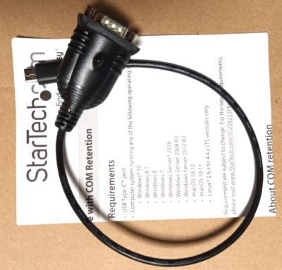 StarTech.com USB-C zu Seriell Adapter mit COM Retention RS232 DB9 Kabel Schwartz
