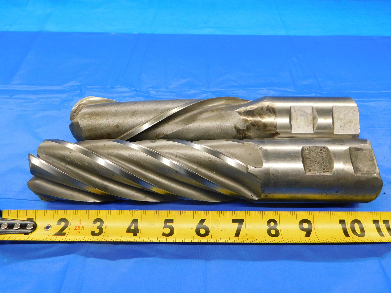 2 PCS HSS CORNER RADIUS & BALL NOSE END MILLS 2" O.D. ABOUT 5" & 6 1/2