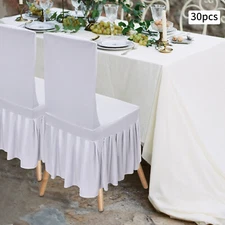 30 Pieces Chair Slipcovers with Skirt, White Wedding Stretch Chair Cover