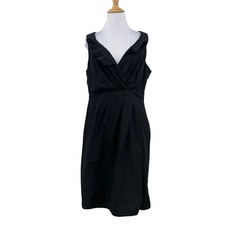 J. Crew Shift Dress Womens 12 Black Cotton Ruffle Surplice Lined Side Zip Career
