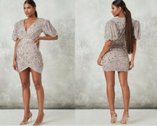 Peace + Love Sequin Dress 6 Small Blush Silver Holiday Party Wedding Cruise