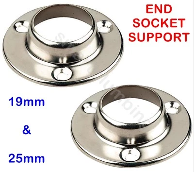 SMART-EC Round Chrome Wardrobe Rail Fitting Rod End Support Socket Ring 19mm 25mm PAIR