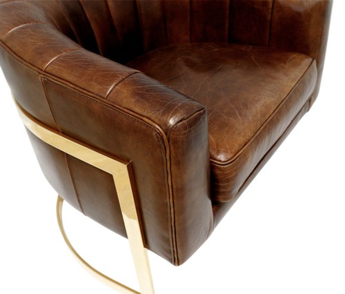 Pasargad Home Vicenza Collection Barrel Leather Chair - Brown - Picture 6 of 8