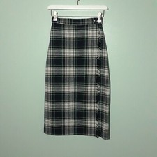 Vintage Tartan Maxi Skirt Girls size 6 Small, Wrap Front Blue Green Holiday EUC