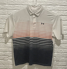 Under Armour Men  s Short Sleeve The Playoff Polo White Orange Blue Stripes Sz XL