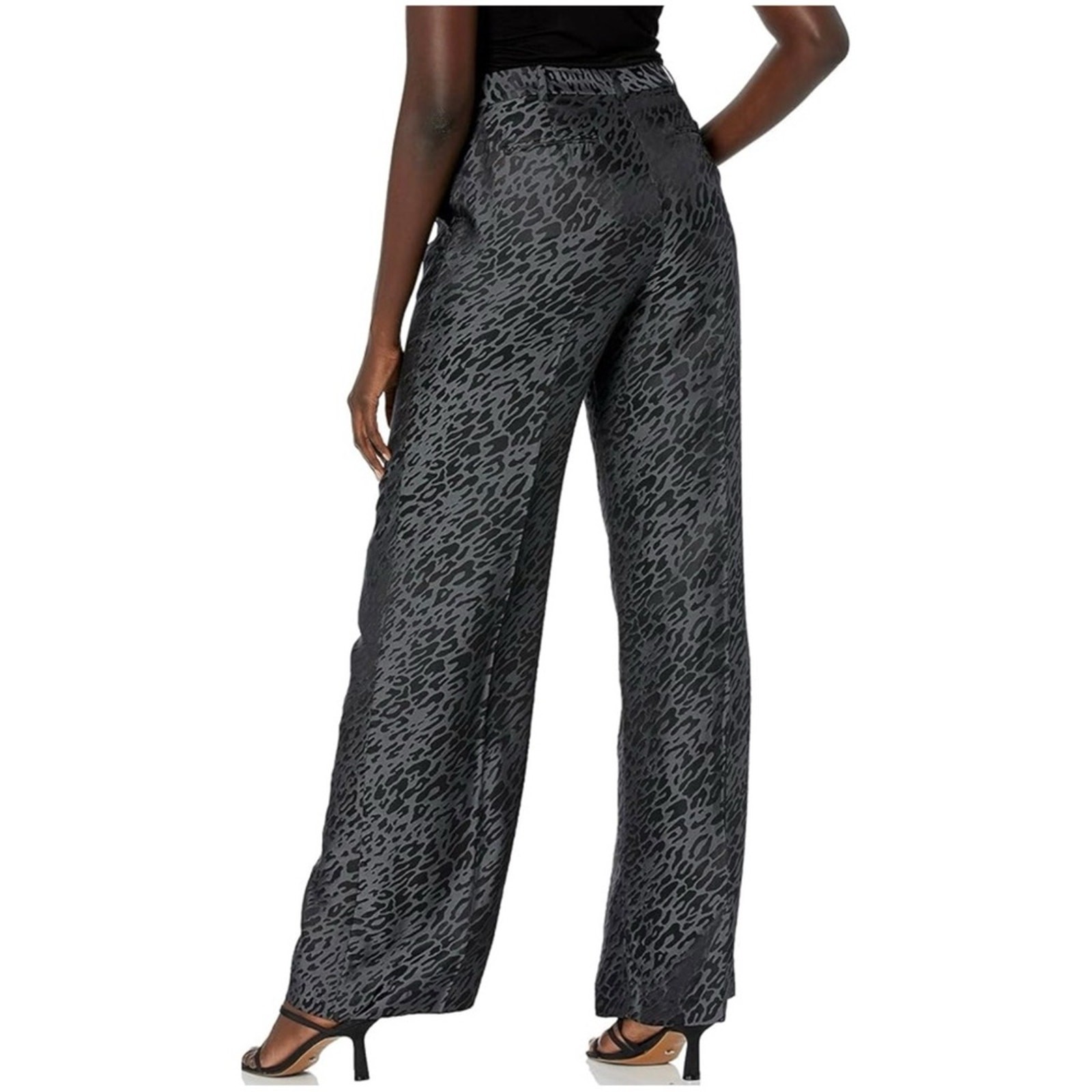 Women&rsquo;s Sz 8 Gray Leopard Silk High Rise Wide Leg Pants Ar