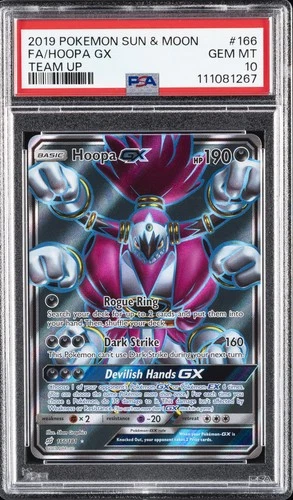2019 POKEMON SUN & MOON TEAM UP #166 FULL ART/HOOPA GX PSA 10
