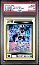 PSA 10 - 2022 Panini Score CHARLES WOODSON Gold Zone AUTO 31/50 Raiders
