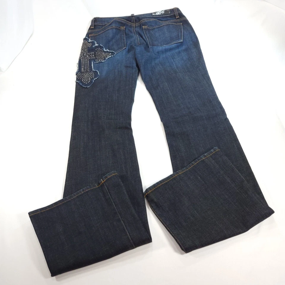 Pantalones de mezclilla We The People informales con cremallera con botones lavado medio para mujer talla 27 azules Foto 3 de 4