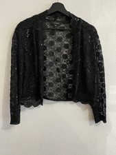 Black Lace Stretch Shrug Bolero L Witchy Goth Ruched Puff Sleeve Punk Retro D21