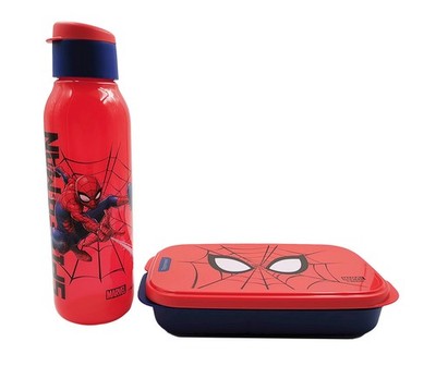 Tupperware Marvel Spiderman Red Plastic Eco Bottle 750ml Lunch Box 590ml Set