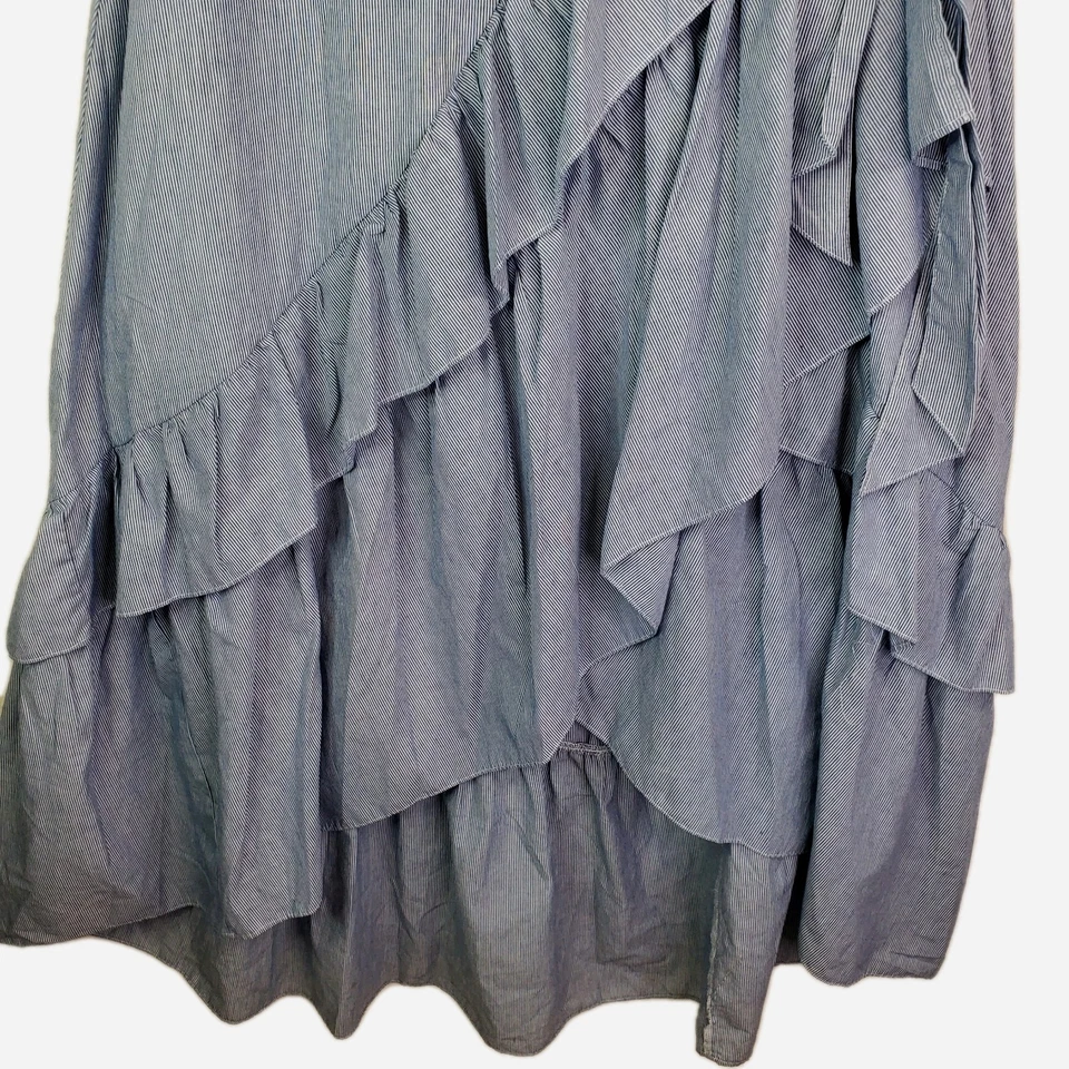 Falda envolvente New York & Company 7th Avenue maxi con volantes en capas azul a rayas mediana Foto 4 de 4