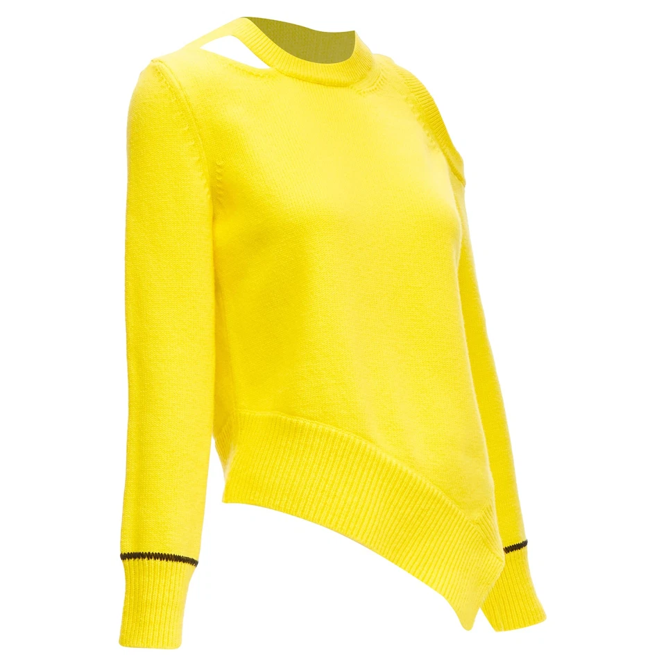 Alexander Mcqueen Wool Blend Asymmetric Cold Shoulder Sweater Women Yell Size 34 - Image 3 of 4