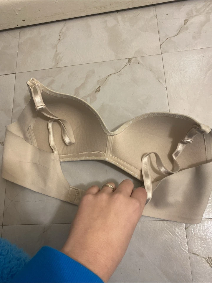 Lote de 2 sutiãs Warners 36a acolchoados GUC bege ponto branco turquesa sem fio - Imagem 4 de 4