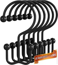 Shower Curtain Hooks Matte Black Shower Curtain Rings, 12 Pcs Double Hoo