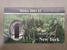 2003 $2 BEP New York Single Star Note Low Serial #