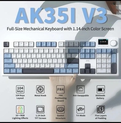 AJAZZ AK35I V3 104-Key RGB Spacer Mount Keyboard | Amazing 8000mAh Bluetooth/2.4