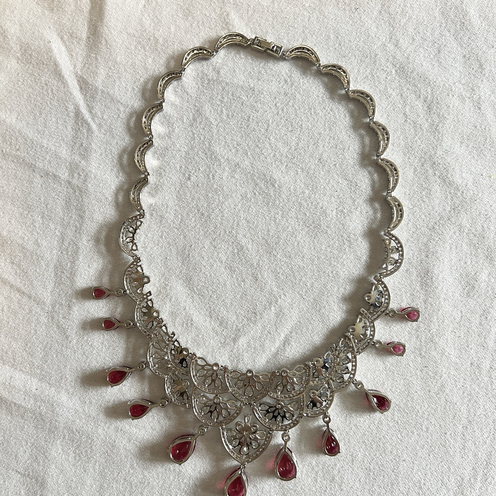 Simulated RUBY DIAMOND COLLAR NECKLACE Silver Ton… - image 5