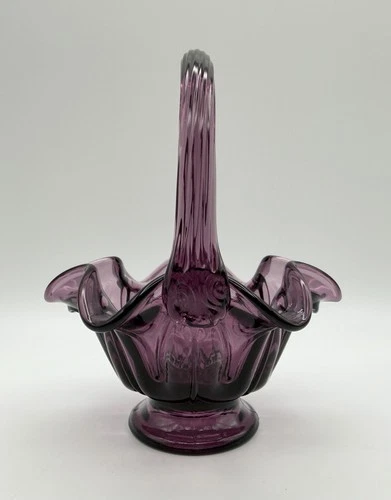 Fenton Amethyst Purple Small Art Glass Basket 6.5” Candy Dish Vintage Home Decor