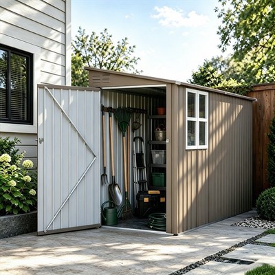 Outdoor Metal Storage Shed 3.9x9.2 ft Tool House w/Light-transmitting Window