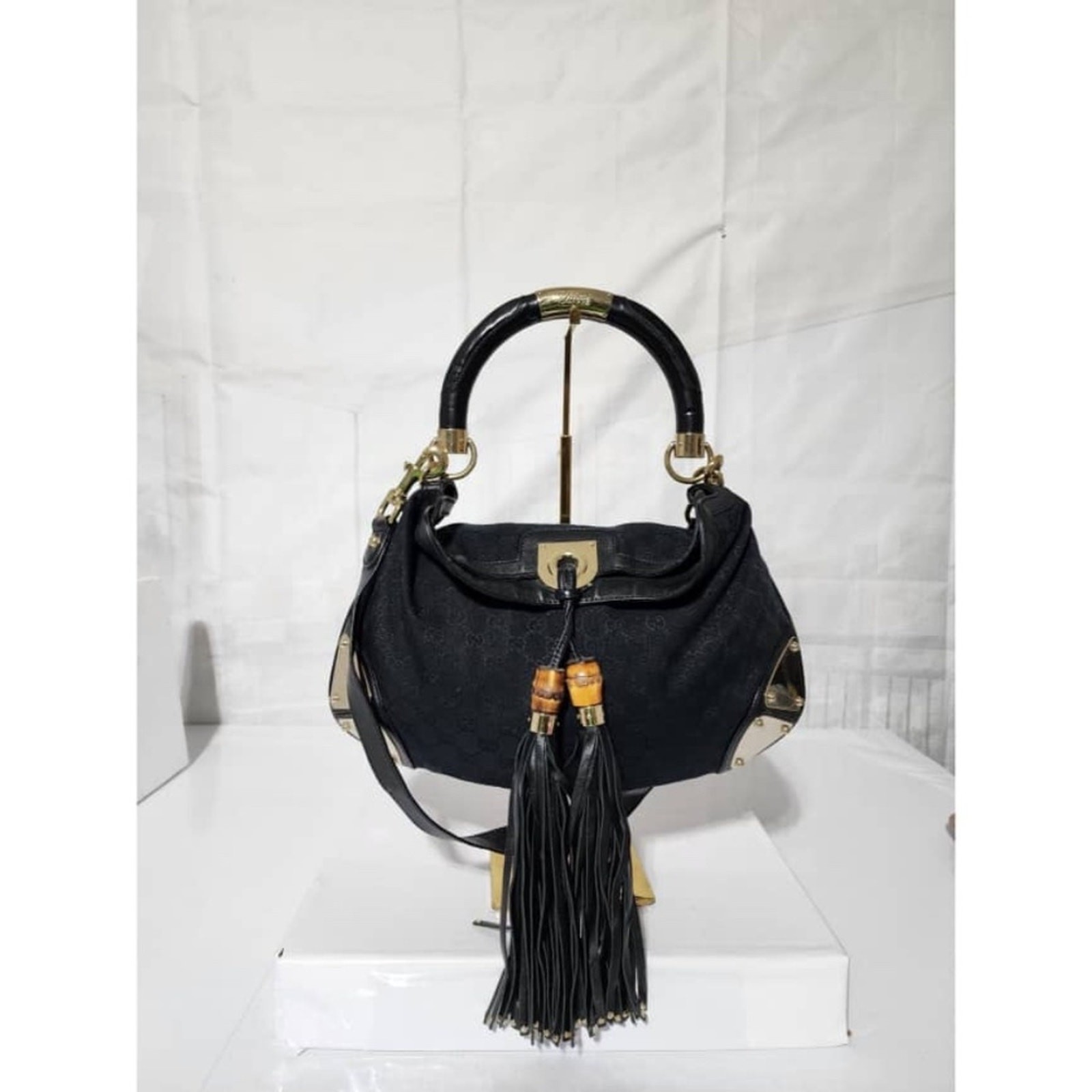 Autentica borsa Gucci GG in tela e pelle media Babouska Indy Hobo nera