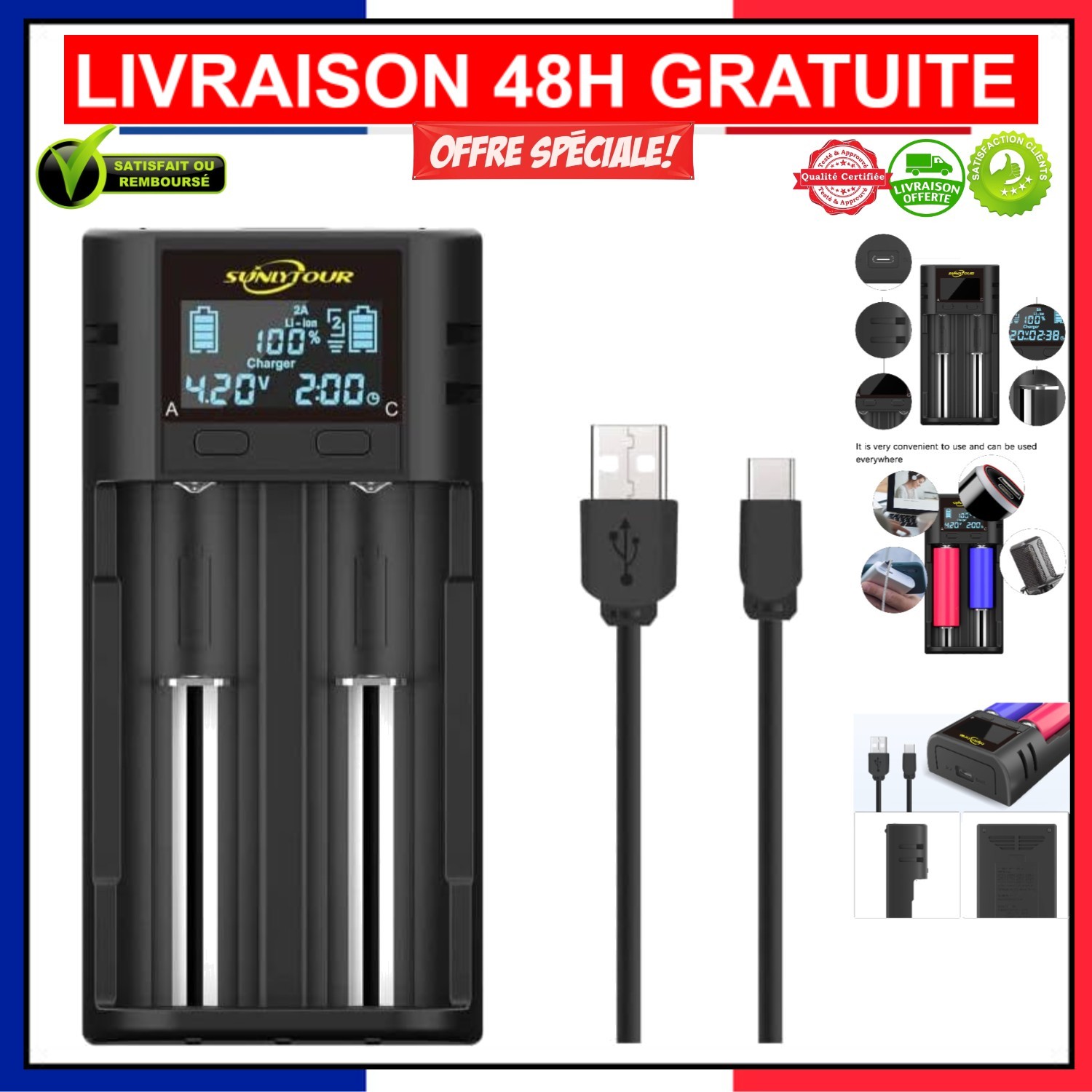 Chargeur 18650 portable USB pour cyclistes et randonneurs en autonomie