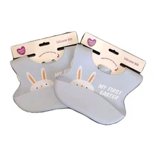 SET OF 2  Parents Choice Silicone Pocket Bib My First Easter Blue