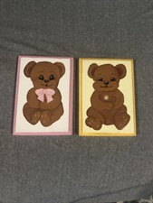 Vintage Hand pained Wooden Teddy Bear Plaques