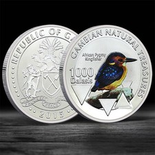 2015 Gambia 1000 Dalasis African Pygmy Kingfisher Coin - Wildlife Series Medal