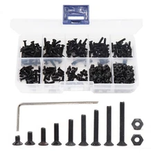 binifiMux 340pcs M2.5 Black Countersunk Flat Socket Cap Screws Hex Nuts Nylon...