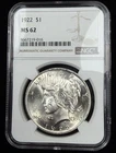 1922 $1 Peace Silver One Dollar US NGC MS62 Philadelphia