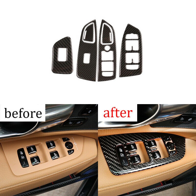 For Volvo S90 2017-2020 Carbon Fiber Window Lift Panel Switch Cover Trim 4pcs